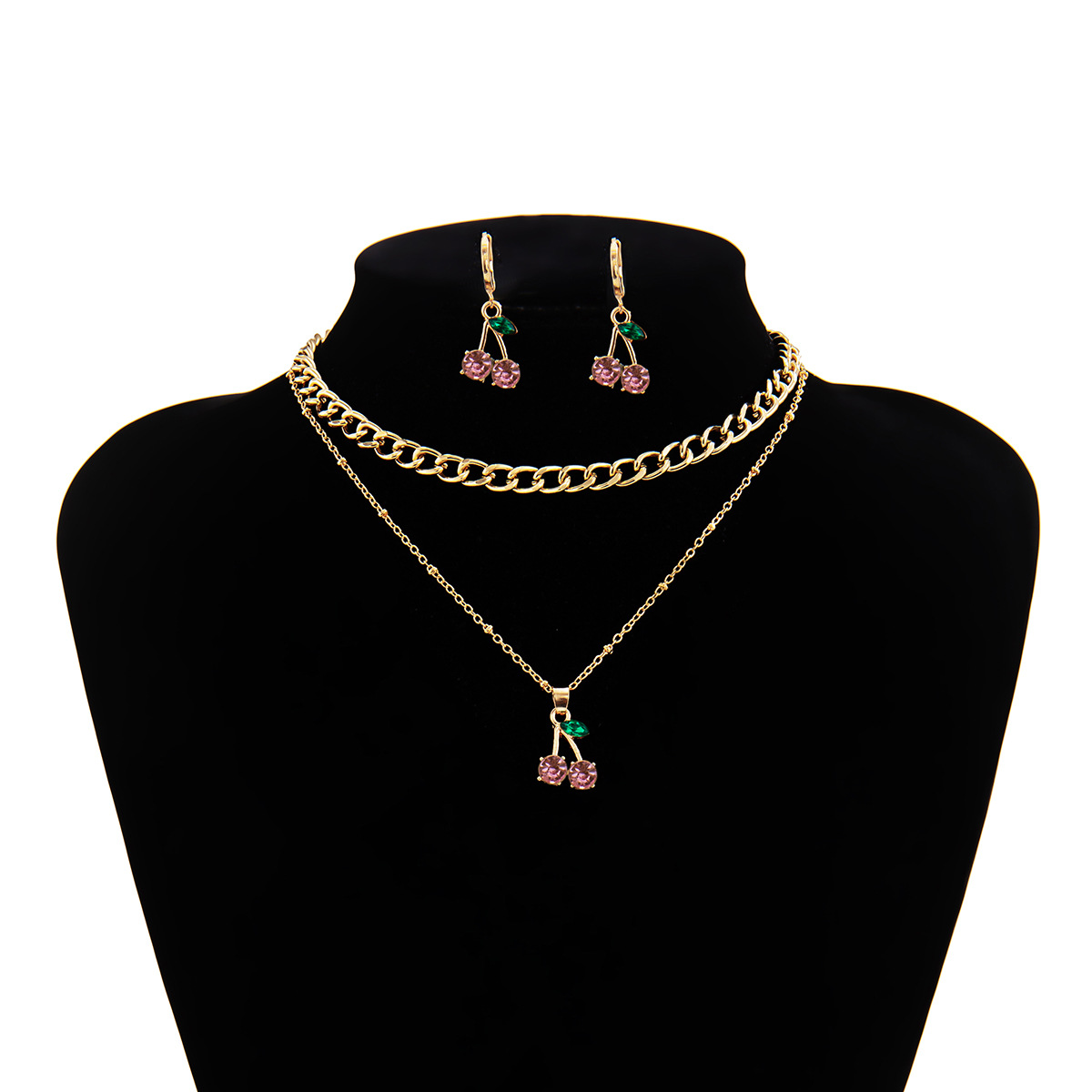 multi-layer tassel cherry earrings necklace set