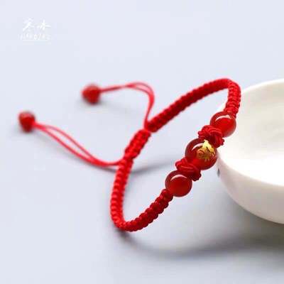 開光本命年紅繩手鏈十二生肖轉運珠情侶款手繩瑪瑙手工編織可調節