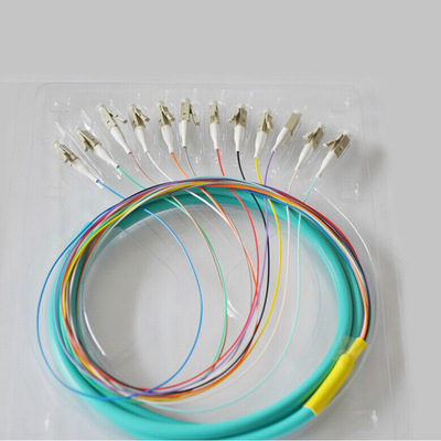 Communicate equipment customized Bundle pigtail Multimode OM3 Gigabit 12 Core LC/UPC telecom Wiring optical cable