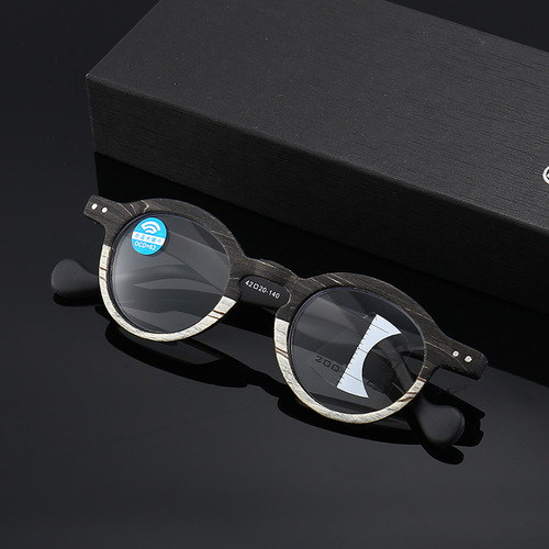 Cross-border new wood grain anti-blue light smart progressive multi-focus reading glasses for men and women, distance and near-use reading glasses trend