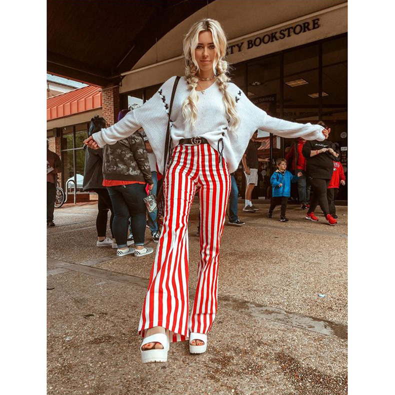 loose casual printed flared trousers NSKX8448