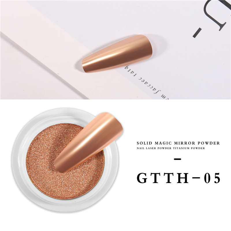 Polvo de espejo mágico sólido de uñas nuevo transfronterizo Espejo mágico de 6 colores Polvo de oro de lujo sólido Espejo mágico Polvo de oro de titanio súper brillante