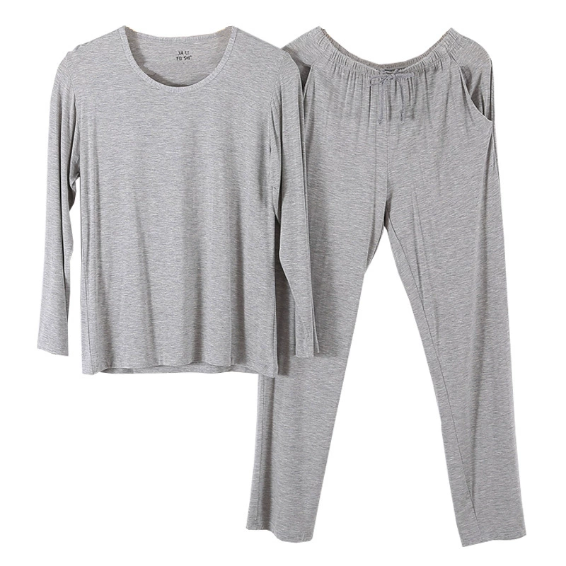 Men’s long‑sleeve pajama set, long trousers and top, plus sizes L–8XL, modal blend