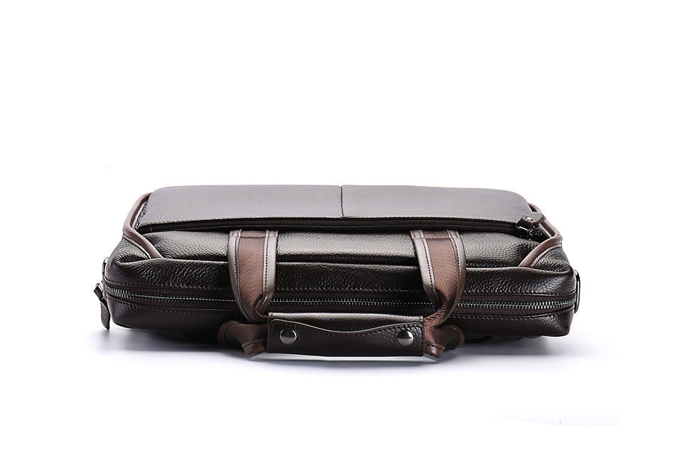 Túi đeo chéo nam da bò thật vân vải thiều, túi đeo vai ngang kiêm túi xách công sở 37×27×9 cm — Màu cà phê, Màu đen chi tiết 15