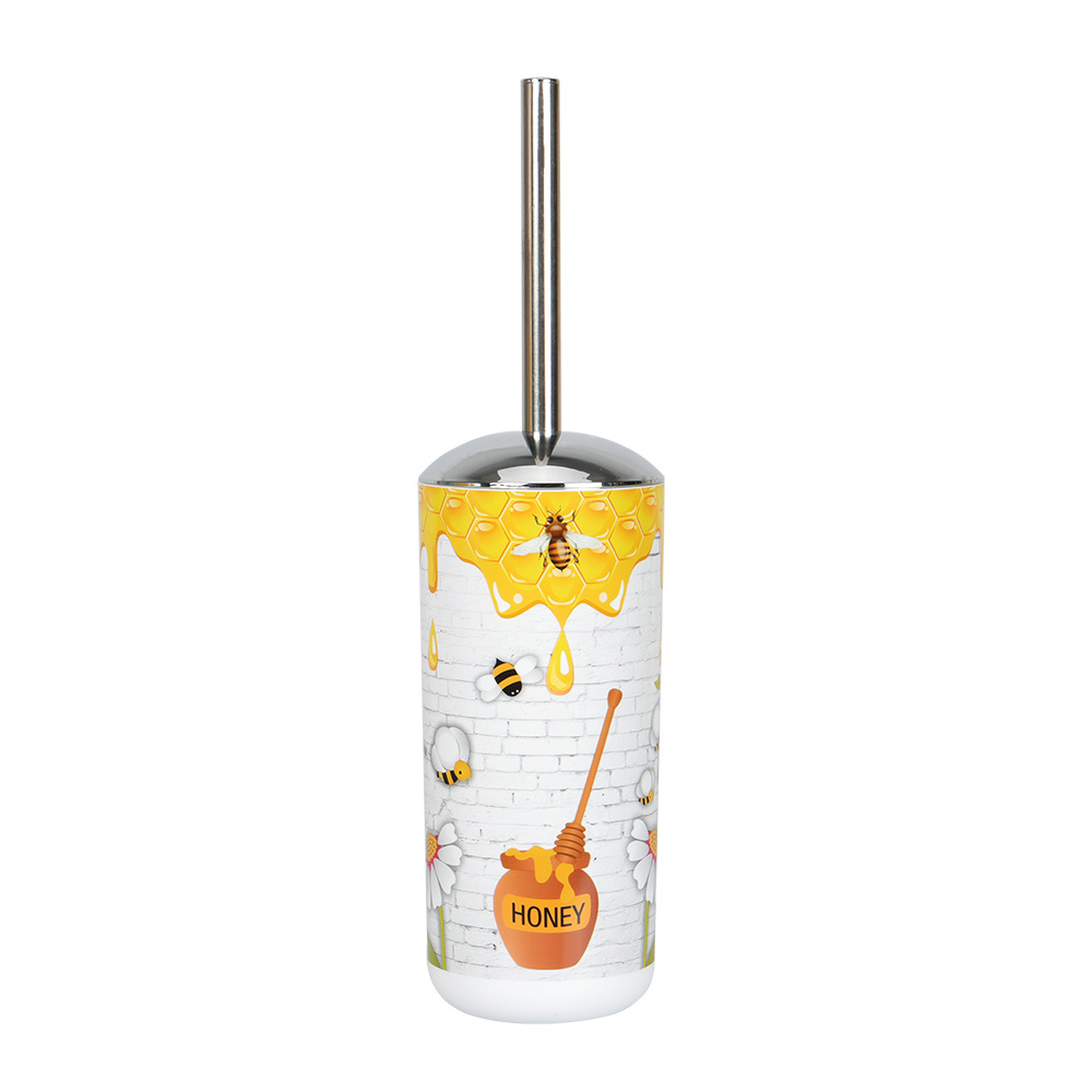 Impresión de plástico de acero inoxidable mango largo cepillo de inodoro plástico de drenaje multifuncional con base cepillo de limpieza cepillo de inodoro