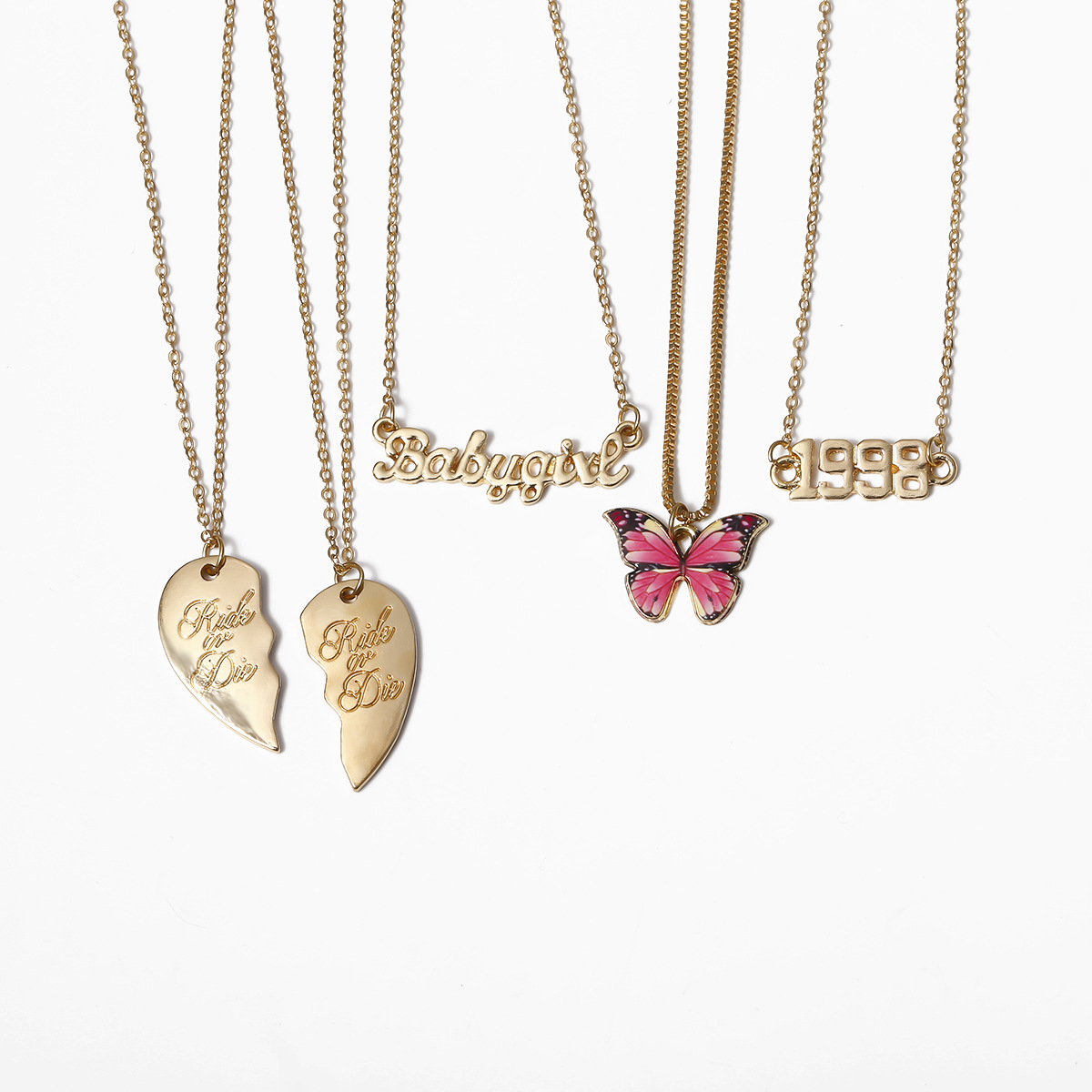 Fashion Punk Wild Heart-shaped Geometric Color Butterfly Tletter Multi-layer Alloy Necklace display picture 7