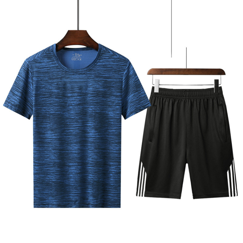 Transfronterizo de tamaño grande verano hombre traje casual de cuello redondo camiseta deportiva de manga corta acondicionamiento físico al aire libre fábrica de camisetas de secado rápido