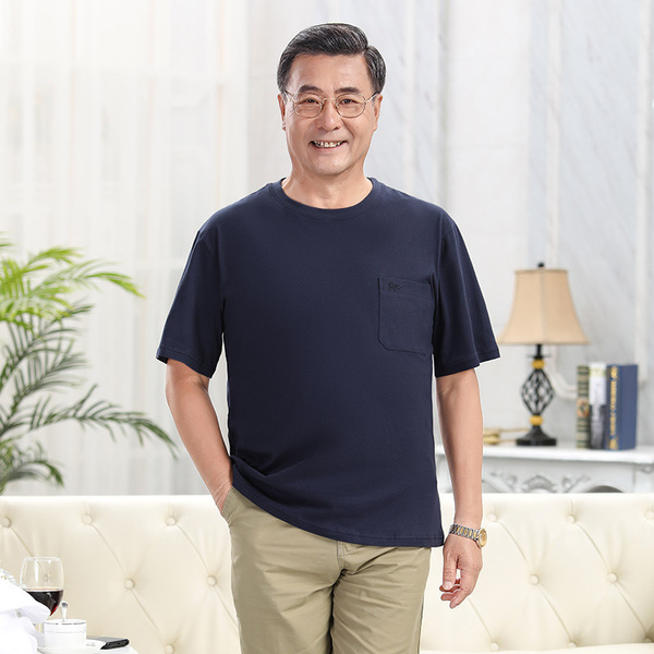 Cotton summer casual short sleeve T-shirt with a round collar