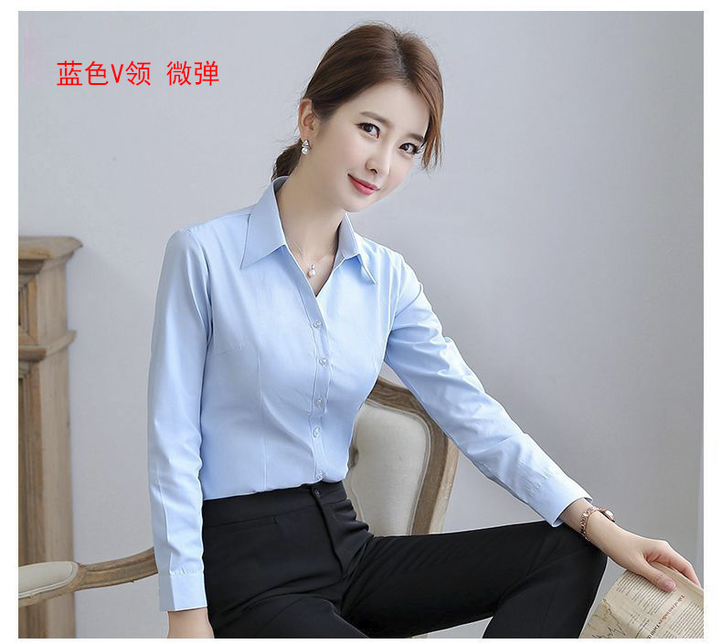 Camisa blanca micro elástica de manga larga de las mujeres Anti-exposición delgada ropa de negocios camisa blanca más tamaño ropa de trabajo Estudiante base superior