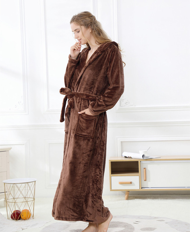 Men's and Women's Autumn and Winter Long Mop Warm Flannel Bathrobe Morning Gown Kimono Couple's Pajamas Home Clothes