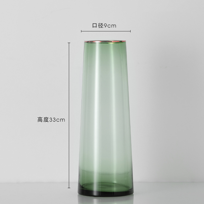 Nordic Color Transparent Gold-rimmed Glass Vase Ornaments Light Luxury Living Room Dining Table Flower Arrangement Home Decoration