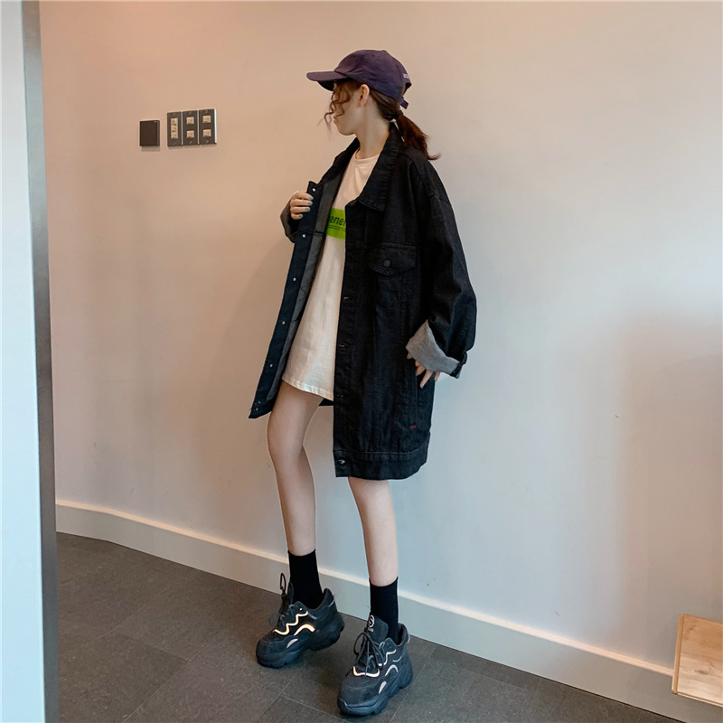 Neuheiten Frühjahr/Herbst 2022: Trendige, lockere Oversize-Jeansjacke im BF-Style mit langen Ärmeln im Retro-Look für Damen_voghion.com