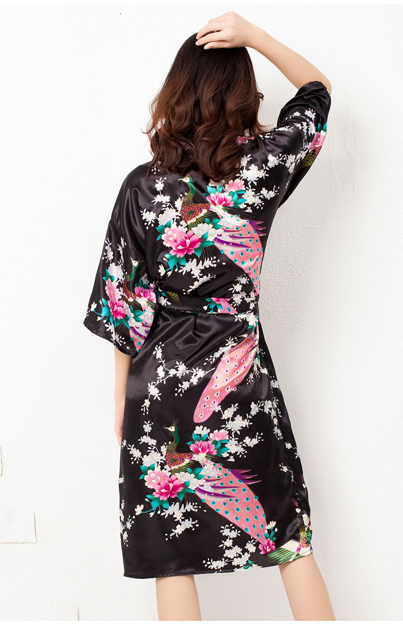 Cross-border 's Ice Wedding Morning Robe, Sexy Peacock Bathrobe, Silk Japanese Kimono Pajamas For_ecoleips.com