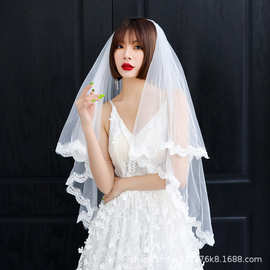 特价批发新娘结婚头纱韩式新款双层带插梳发梳蓬蓬造型头纱软网白