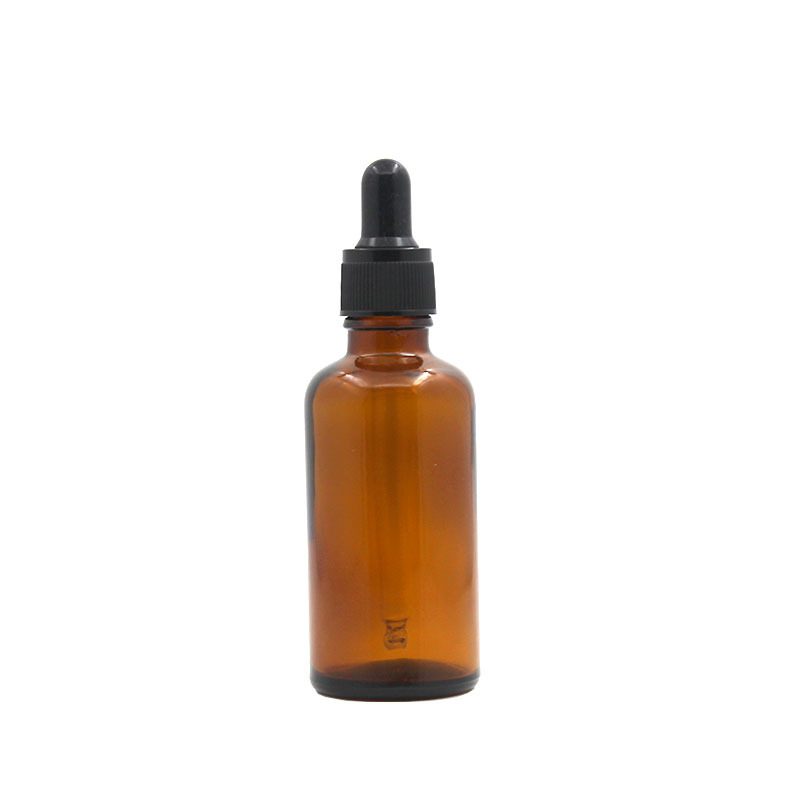 Brown botella de aceite esencial perfume gotero botella de prensa cosmético de vidrio sub-embalaje marrón mezcla botella vacía cabeza de goma de grano fino negro