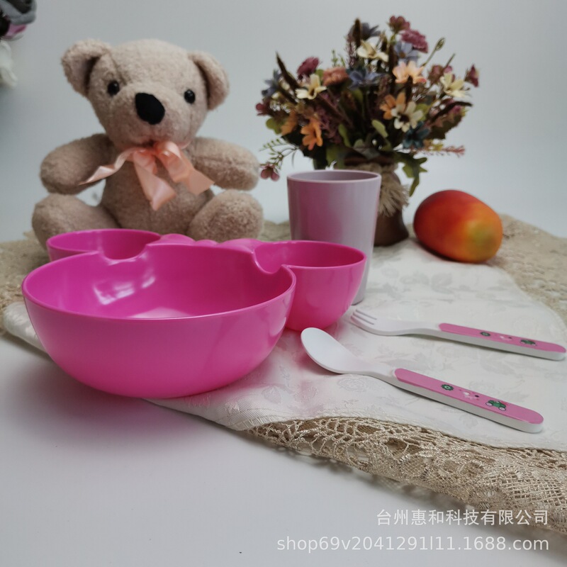 American dish imitation porcelain cartoon shape bowl four-piece set cartoon Mickey Mouse Bowl dinner plate children's fork spoon tableware set American dish imitation porcelain cartoon shape bowl four-piece set cartoon Mickey Mouse Bowl dinner plate children's fork spoon tableware set