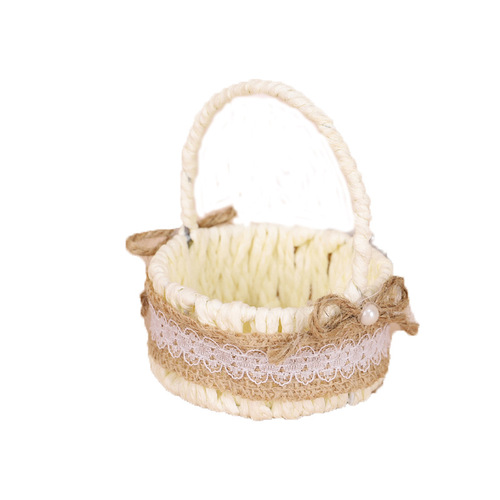 Willow and rattan woven storage flower basket, jute rope lace hand-held small basket, picking hand-held flower basket, children's small basket