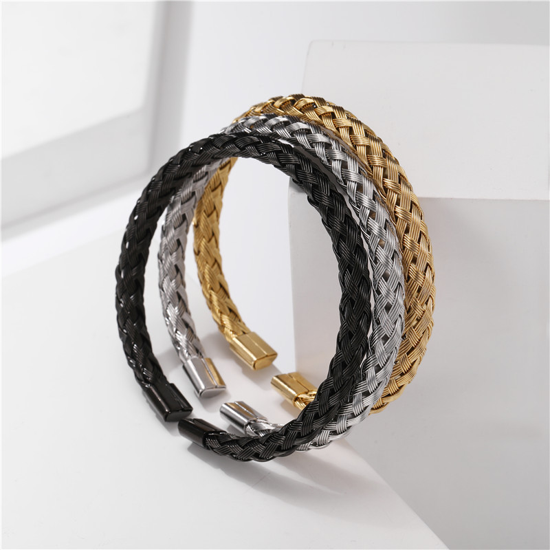 Titanium Steel Jewelry Twist Braided Steel Wire Opening Bracelet Simple All- Match Stainless Steel Jewelry Wholesale Nihaojewelry display picture 4