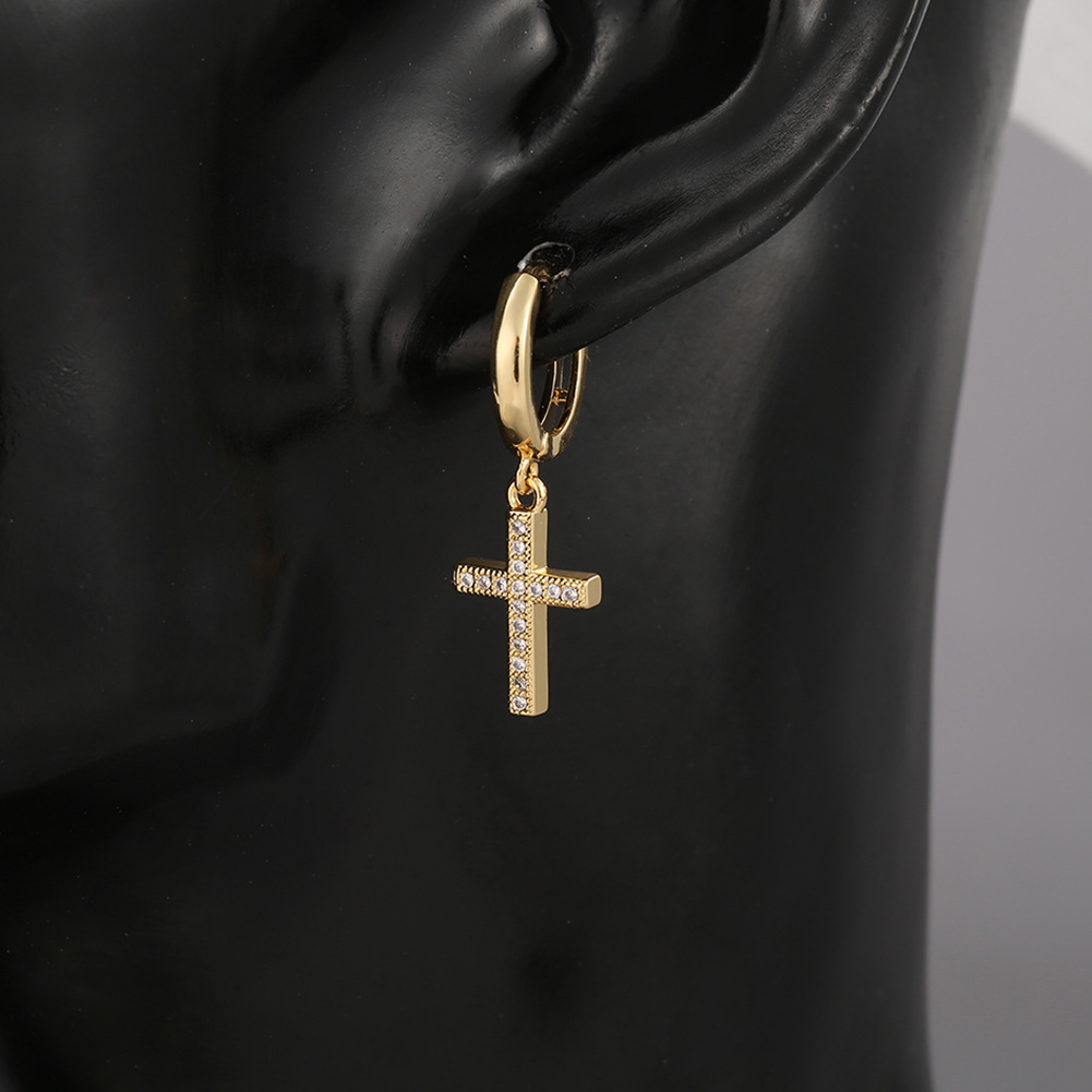 Copper Micro-inlaid Zircon Cross Earrings display picture 5