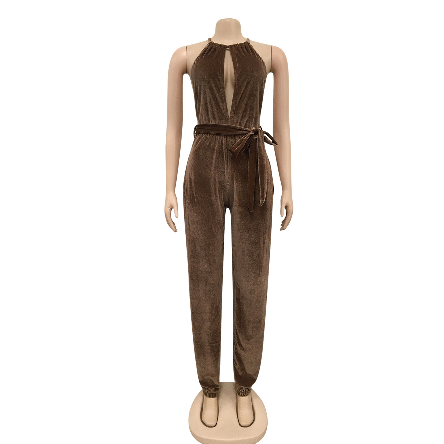 Sexy Lace Up Stretch Split Women Jumpsuit