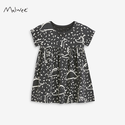 malwee女童连衣裙 夏季新款纯棉童裙欧美风格 儿童印花短袖公主裙