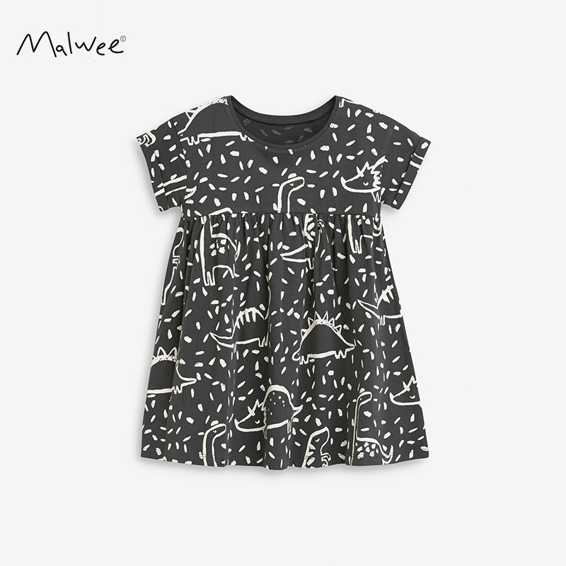 malwee女童连衣裙 夏季新款纯棉童裙欧美风格 儿童印花短袖公主裙