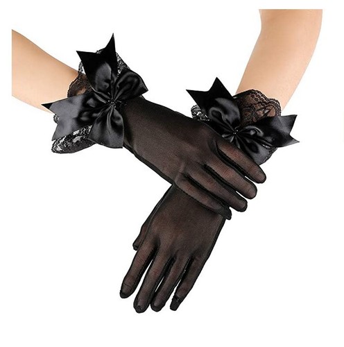 Wholesale wedding dress bridal black white lace gloves net short bow gloves yarn black lace evening party photos shooting short bowknot gloves