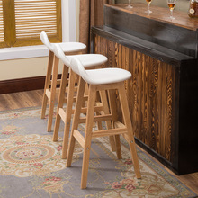 實木北歐風美式酒吧椅高腳凳吧凳家用咖啡廳創意現代簡約靠背吧台