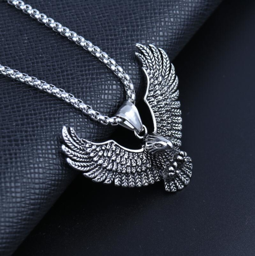 Titanium Eagle Pendant Necklace For Men Stainless Steel Punk Style_voghion.com