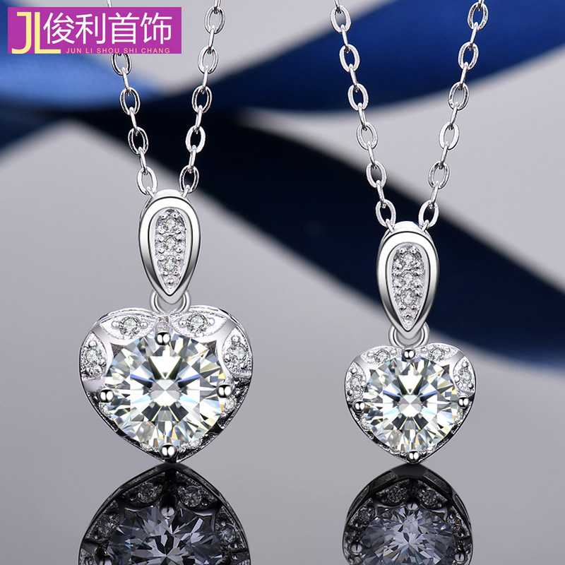 源头工厂首饰925纯银项链饰品 亚马逊送女友学生一克拉爱心项链