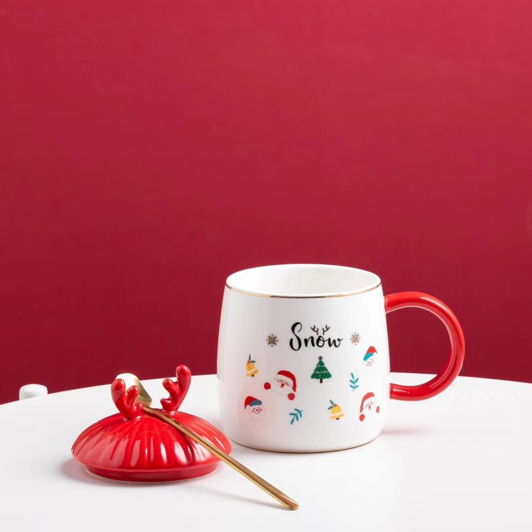 Santa alce taza con tapa cuchara regalo taza de café estilo nórdico cerámica taza de agua Oficina personalidad taza