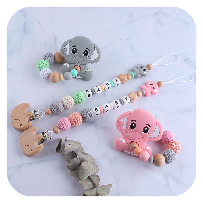 Nueva haya chupete clip elefante mordedor pulsera bebé de silicona elefante molar juguete chupete cadena anti-caída de la cadena