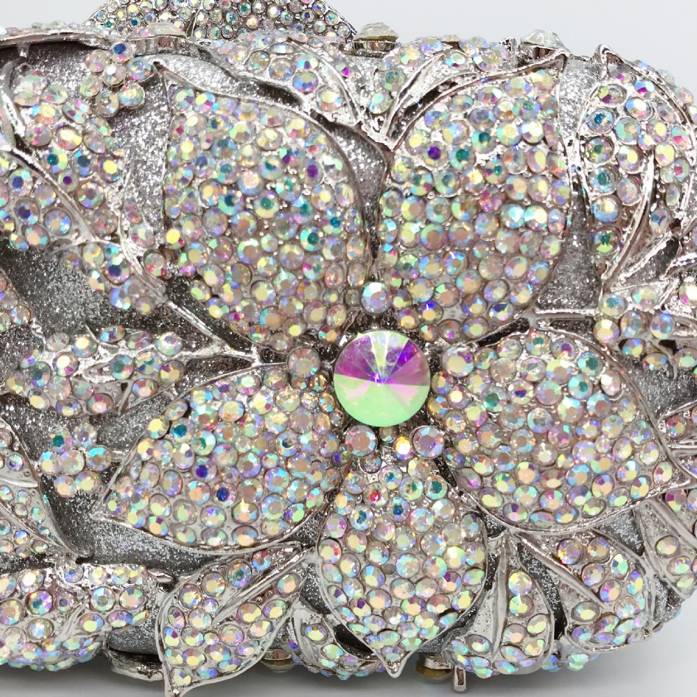 Túi clutch dạ hội đính kim cương giả kim loại rỗng cao cấp — Vàng kim AB, Màu vàng kim, Bạc AB, Cá tính đặt làm chi tiết 3
