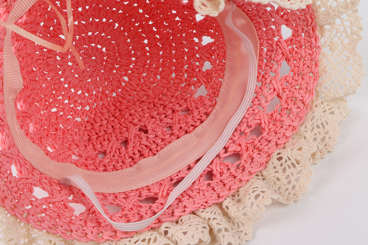Lace Edge Dome Hand Hook Straw Hat Baby Windproof Belt Foldable Sun Hat Children Outdoor Straw Sun Hat Nihaojewelry Wholesale display picture 8
