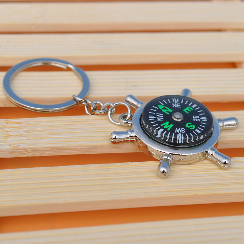 Factory direct metal rudder compass keychain creative keychain gifts wholesale laser logo