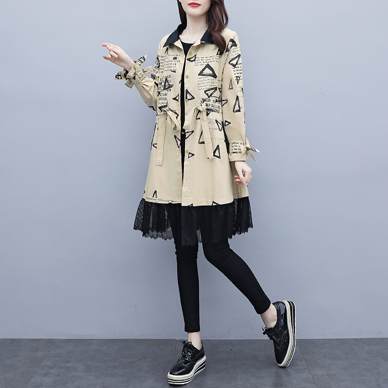 實拍2020秋新款大碼女裝韓版寬松收腰系帶寬松襯衣風衣女