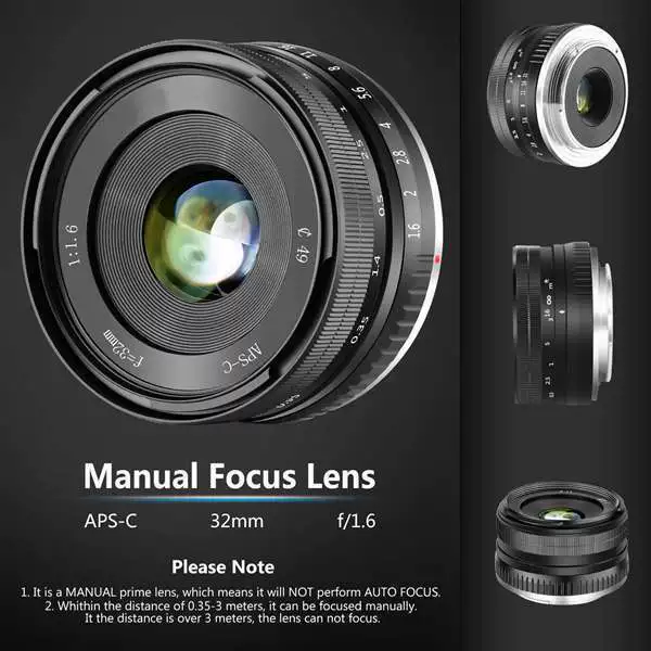 1 套 黑色 塑料 32mm F1.6 大光圈 手动 定焦 镜头 APS-C i296695
