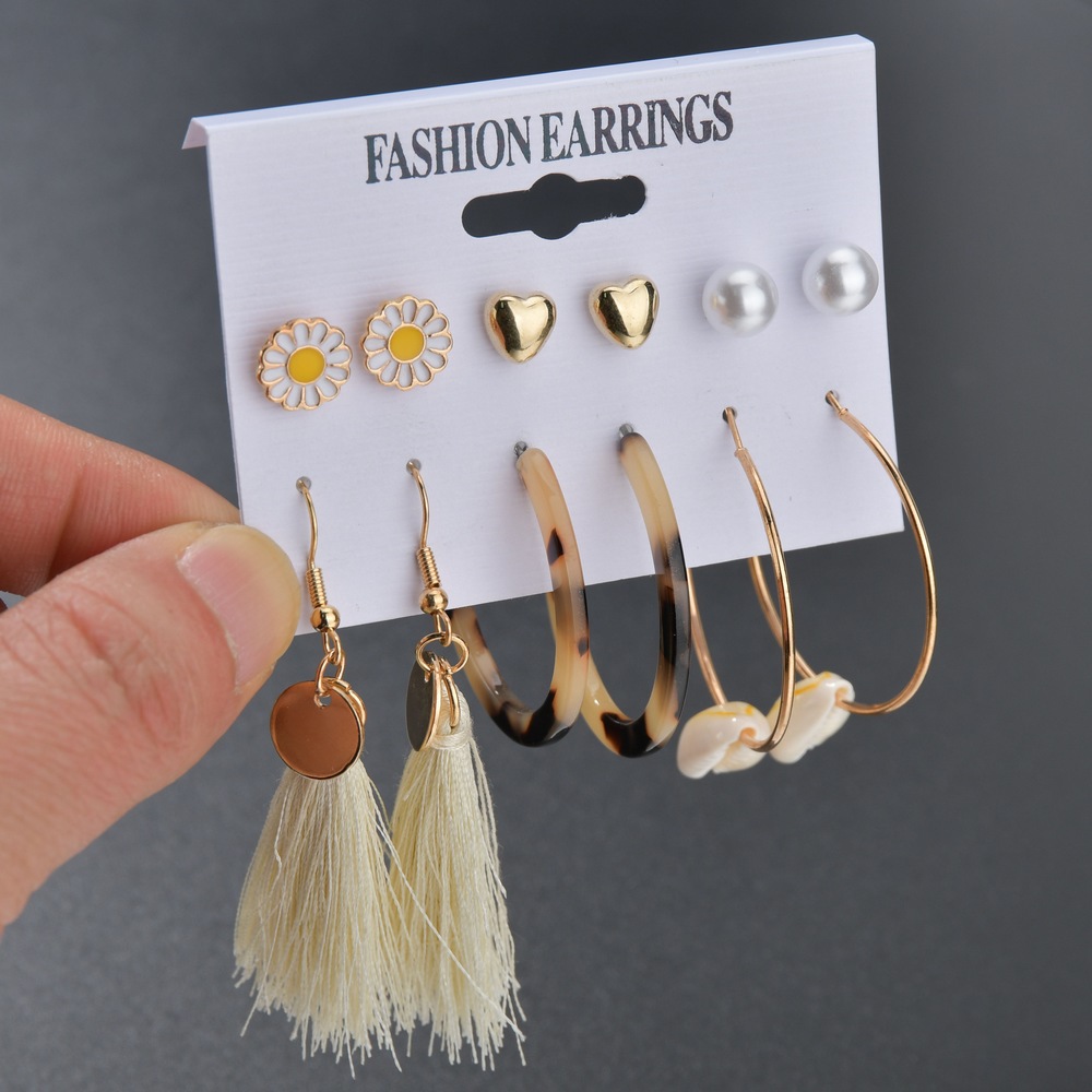 New Fashion Creative Natural Shell Earrings Bohemian Tassel Earrings Set For Women Wholesale display picture 2