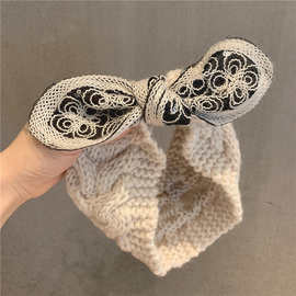 韩国网红针织毛线蝴蝶结亮片时尚甜美弹力发带发箍头箍发饰品女