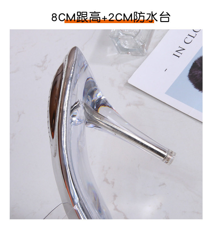 Dép sandal nữ quai ngang gót pha lê cao 6–8 cm phong cách Hàn Quốc — Màu bạc, Màu đen chi tiết 7