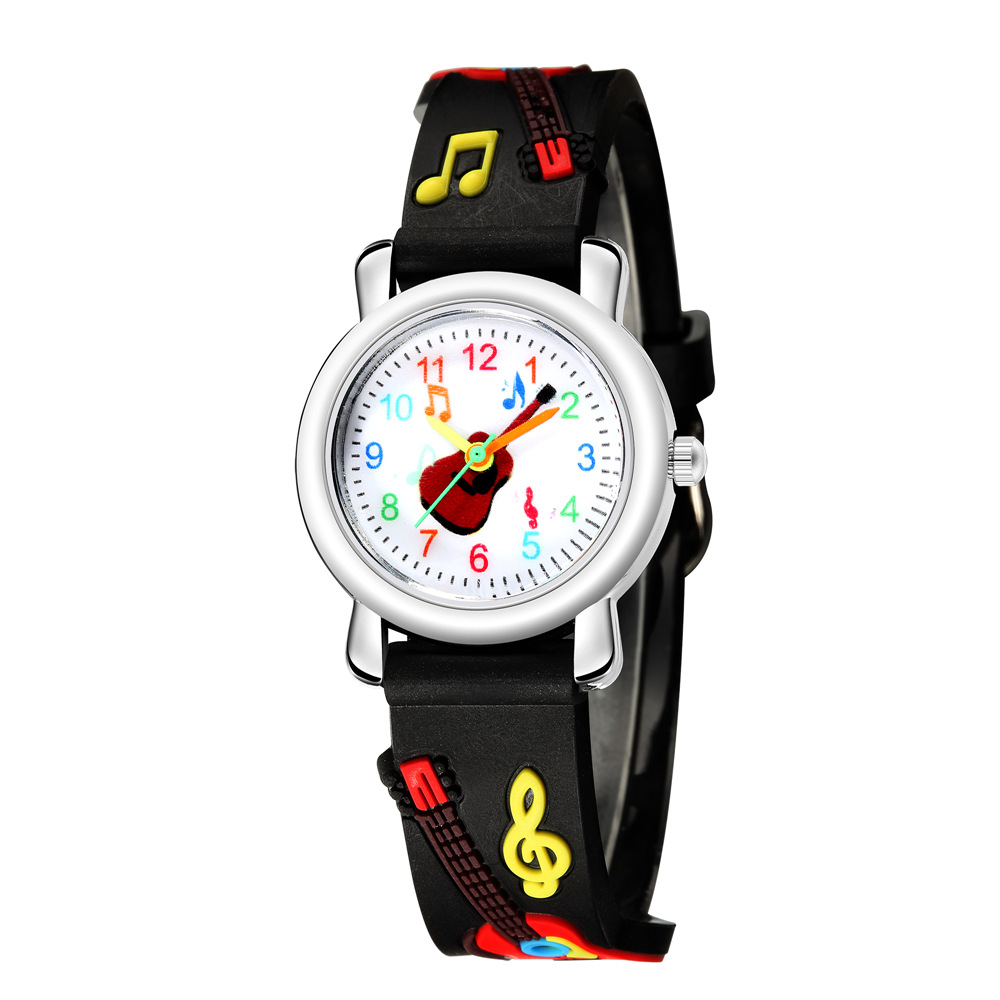 Montre De Dessin Animé 3d En Relief Motif De Guitare Bande En Plastique Montre Pour Enfants Littéraire Ventilateur Garçon Fille Étudiant Montre display picture 9