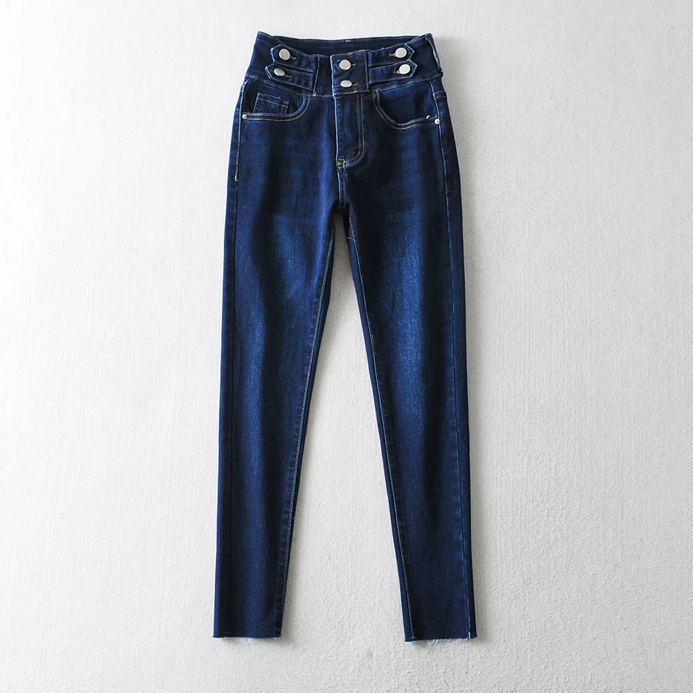 Breasted high-waisted raw-edge jeans  NSAC17925