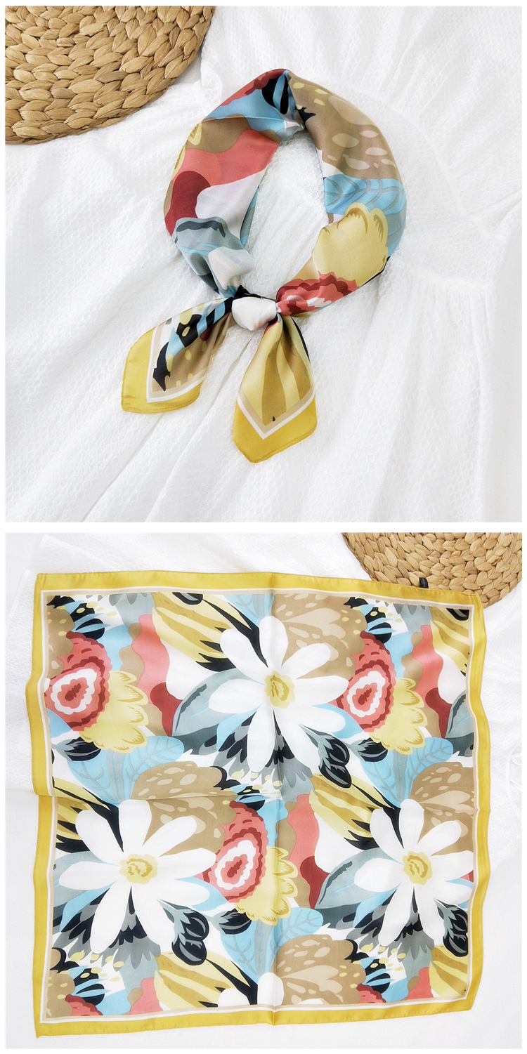 60g Weight Silk Scarf Classification Travel Occasion Silk Material Unisex Gender Printing Design Sweet Style Khaki, Grey, Red, Green, Blue, Yellow, Black Color 70 Small Square Scarf Silk Scarf Women Summer Neck Scarf Neck Protector Korean Thin Scarf 22