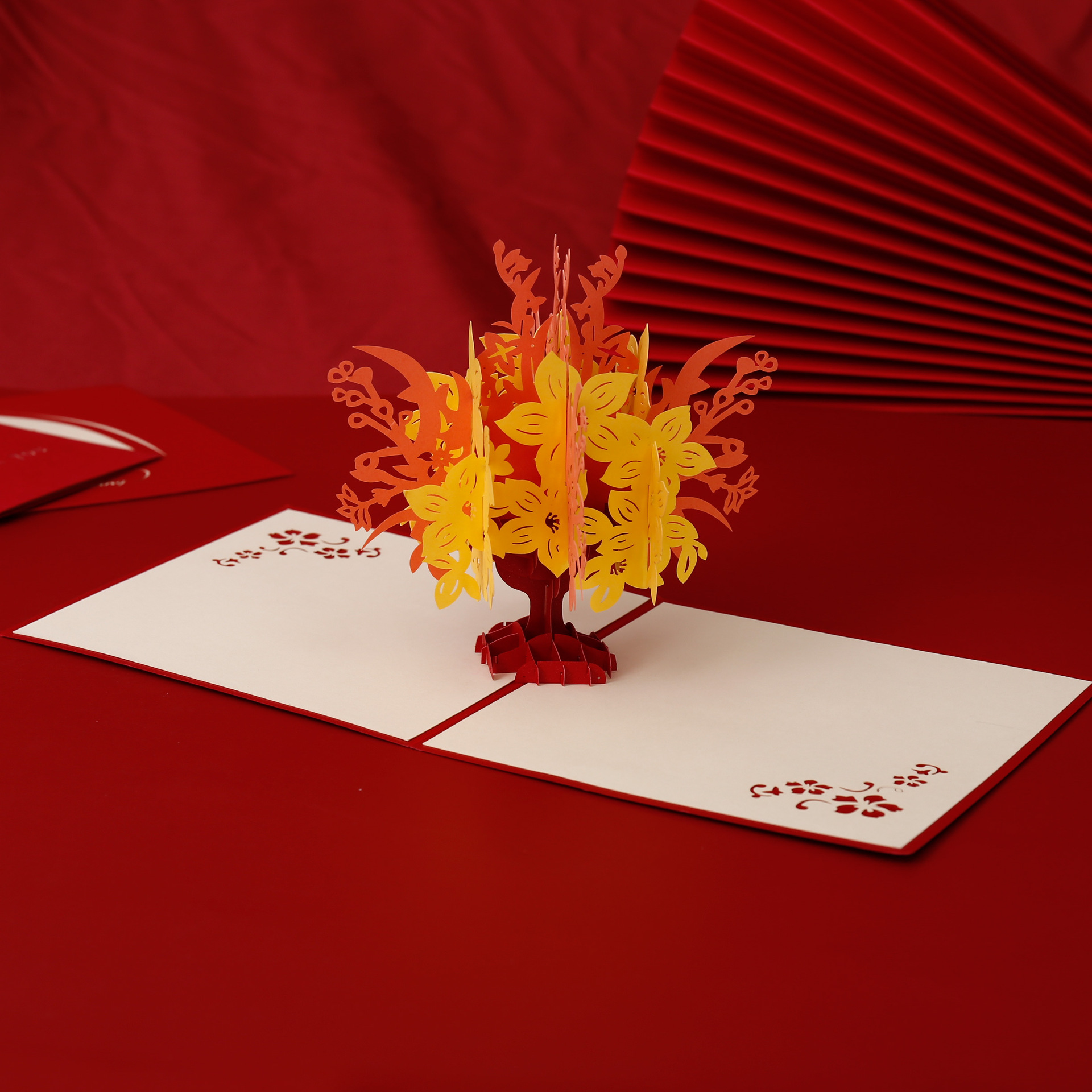 3D創意火仙花立體紙雕廠家定制镂空制作賀卡祝福請柬定做批發