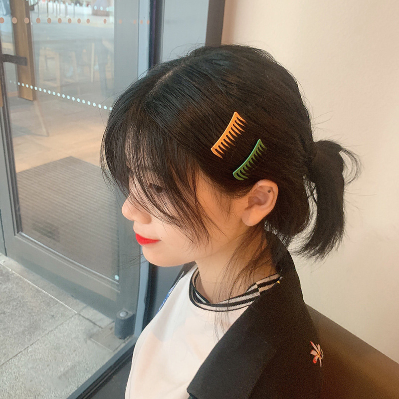 8g Weight Headwear Classification Metal Material Women'S Gender Simple Style Style Orange, Grey, Pink, Purple, Red, Green, Gold, Silver Color Colorful Metal Hair Comb Hair Comb Bangs Comb Hairpin Hair Ornaments Korean Ins Simple Net Red Top Hair Clip Headdress 6