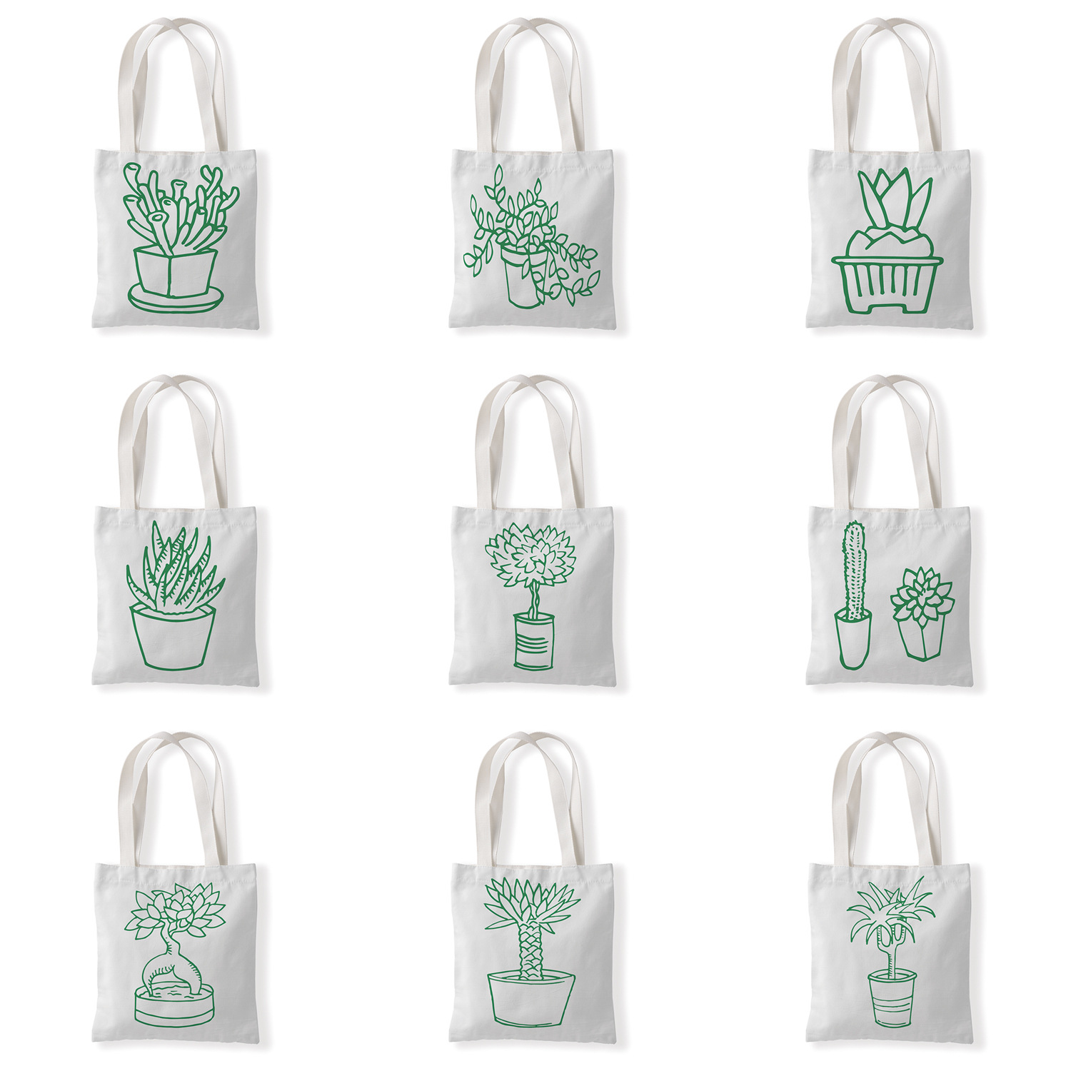 绿色植物剪影印花帆布袋单肩袋休闲百搭包手拎零钱袋环保购物袋