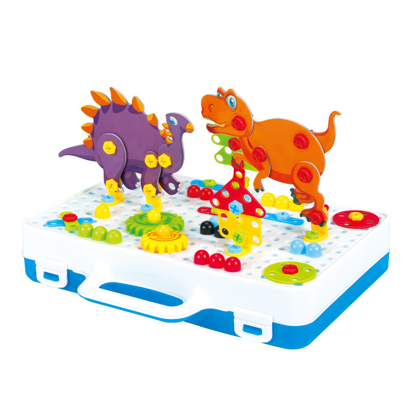 跨境亚马逊儿童益智DIY拼装塑料组合积木拧螺丝积木桌拼装玩具套|ms