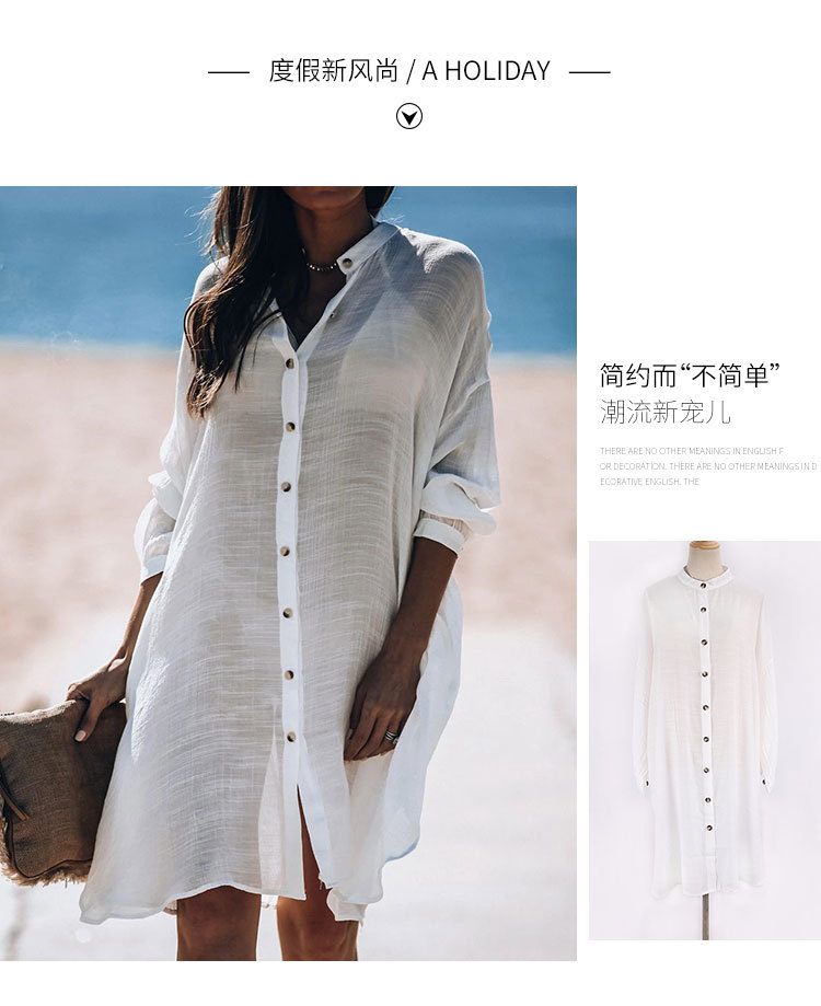 Nouvelle Mode Solide Chemise Blanche Cardigan Beach Jacket Bikini Blouse Holiday Swimsuit Outdoor Sunscreen Clothing Nihaojewelry Wholesale display picture 1