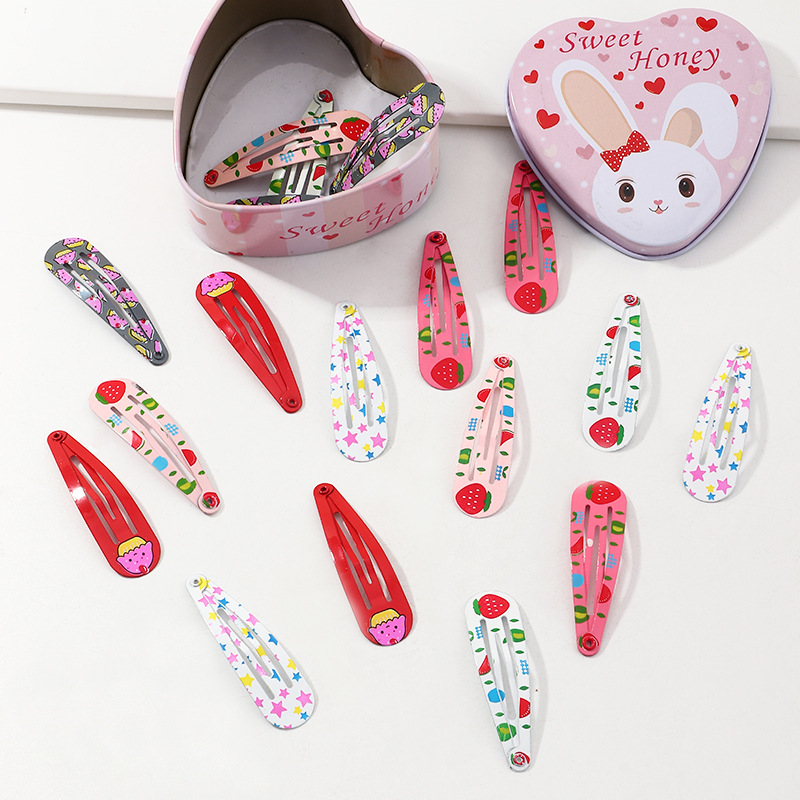 New  Printing Fruit Plaid Flower Drop-shaped Bb Clip 18 Pieces Children's Side Clip Box display picture 3