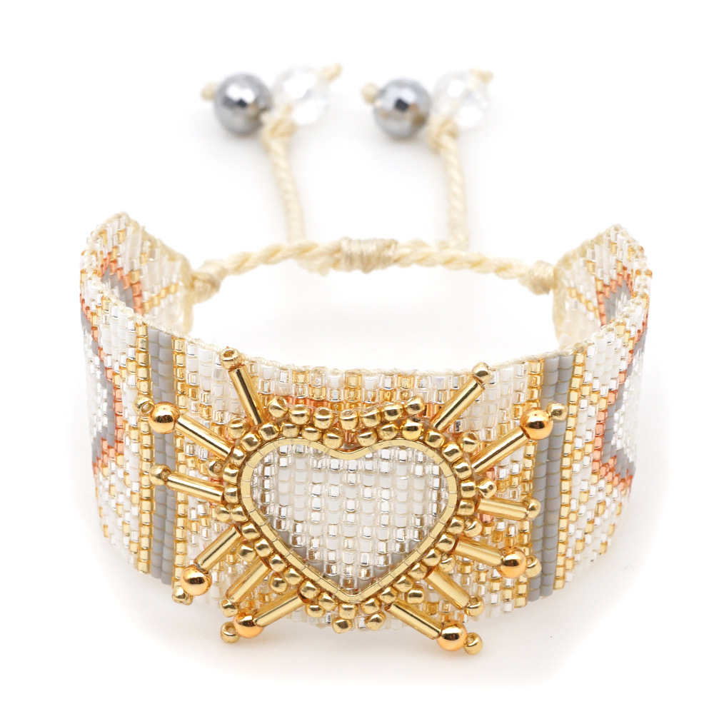 Fashion Bohemia 4mm Gold Bead Jewelry Import Miyuki Mi Bead Hand Woven Love Bracelet display picture 2